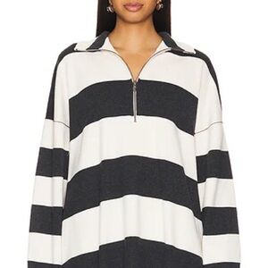 Free People Coastal Lines Stripe Quarter Zip Neck Long Sleeve Sweatshirt